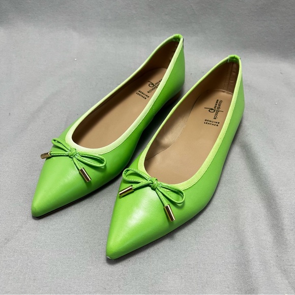 riccardo boccia Shoes - Riccardo Boccia Lime Green Vibrant Leather Pointed-Toe Flats Bow Italian 42